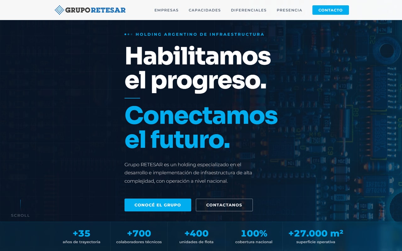 Portada del sitio web de Grupo Retesar